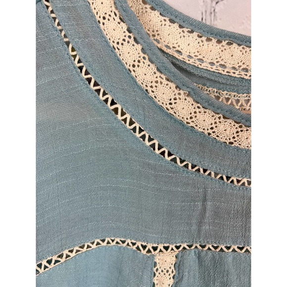 UMGEE light blue boho embroidered lace trim A-line short sleeve dress size L - Picture 3 of 9